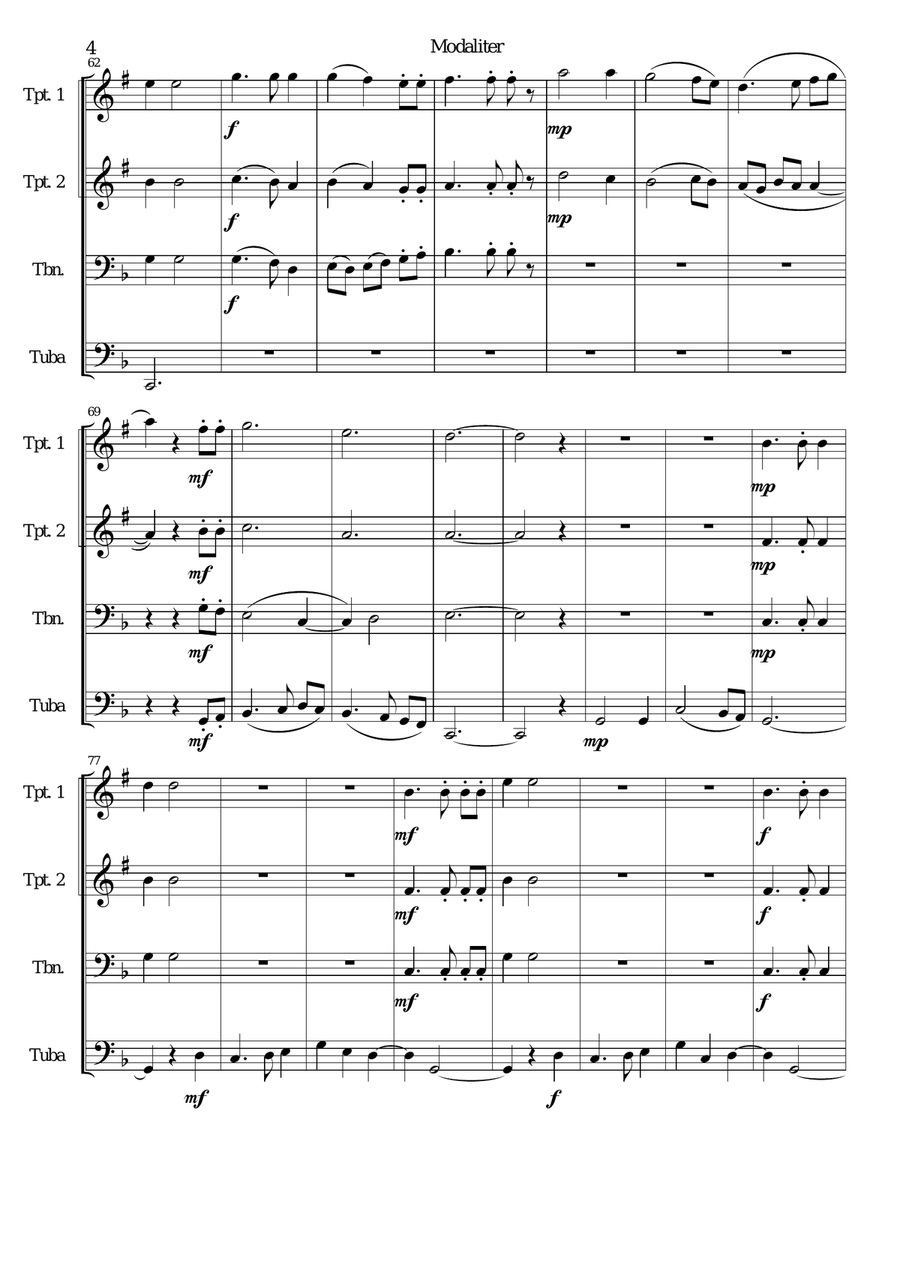 Modaliter for brass quartet (transposed) Brass Quartet scores gallery preview page 4