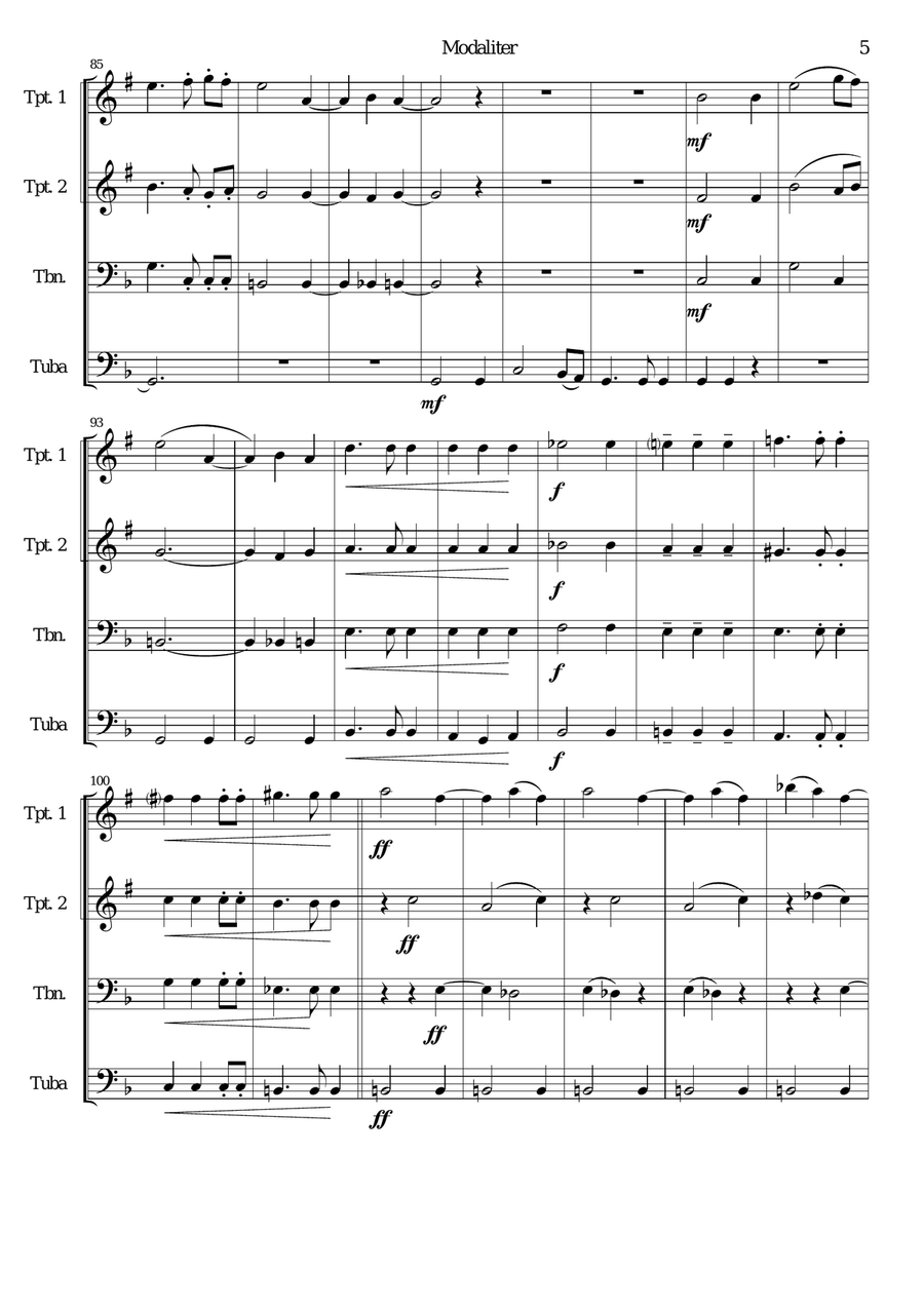Modaliter for brass quartet (transposed) Brass Quartet scores gallery preview page 5