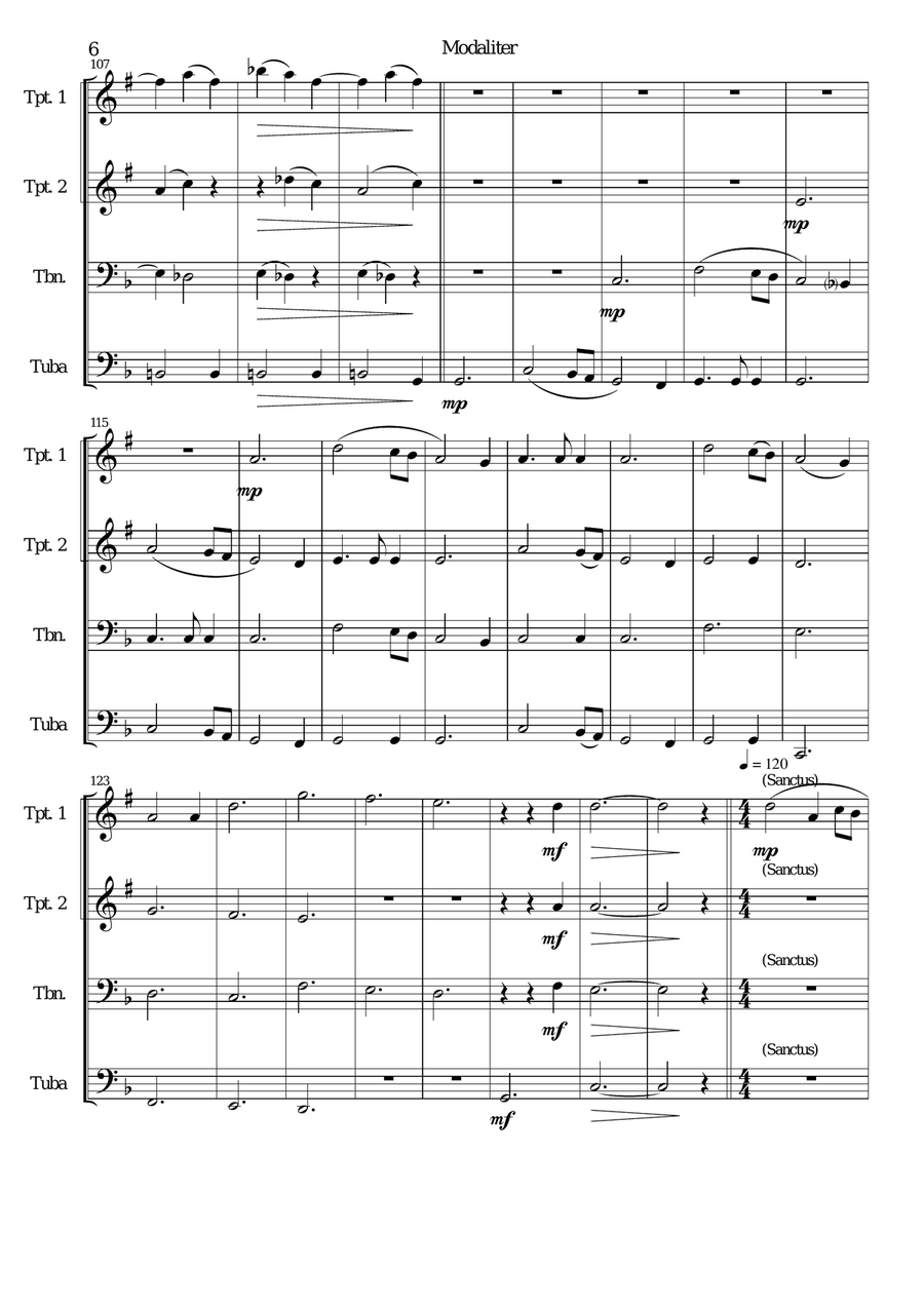 Modaliter for brass quartet (transposed) Brass Quartet scores gallery preview page 6