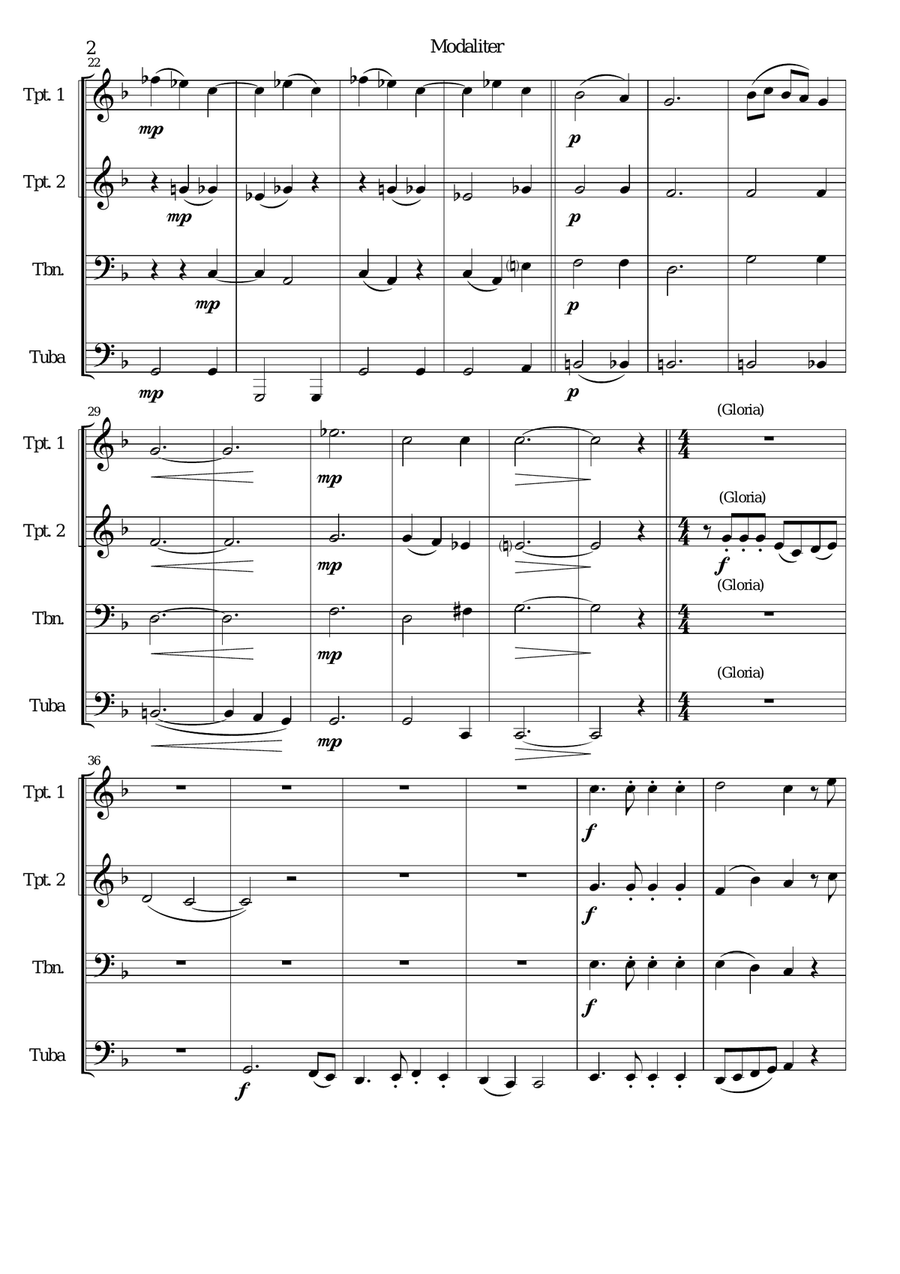 Modaliter for brass quartet (untransposed) Brass Quartet scores gallery preview page 2