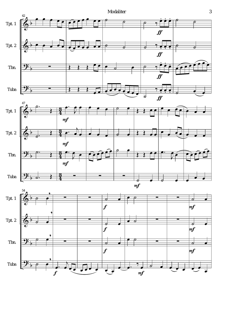 Modaliter for brass quartet (untransposed) Brass Quartet scores gallery preview page 3