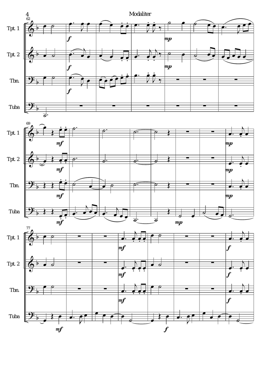 Modaliter for brass quartet (untransposed) Brass Quartet scores gallery preview page 4