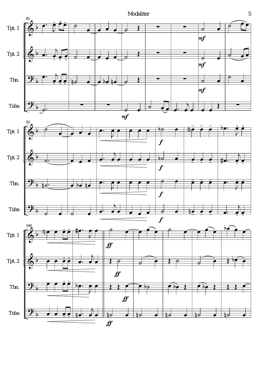 Modaliter for brass quartet (untransposed) Brass Quartet scores gallery preview page 5