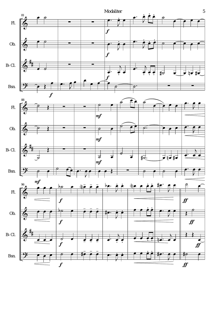 Modaliter for wind quartet Woodwind Quartet scores gallery preview page 5