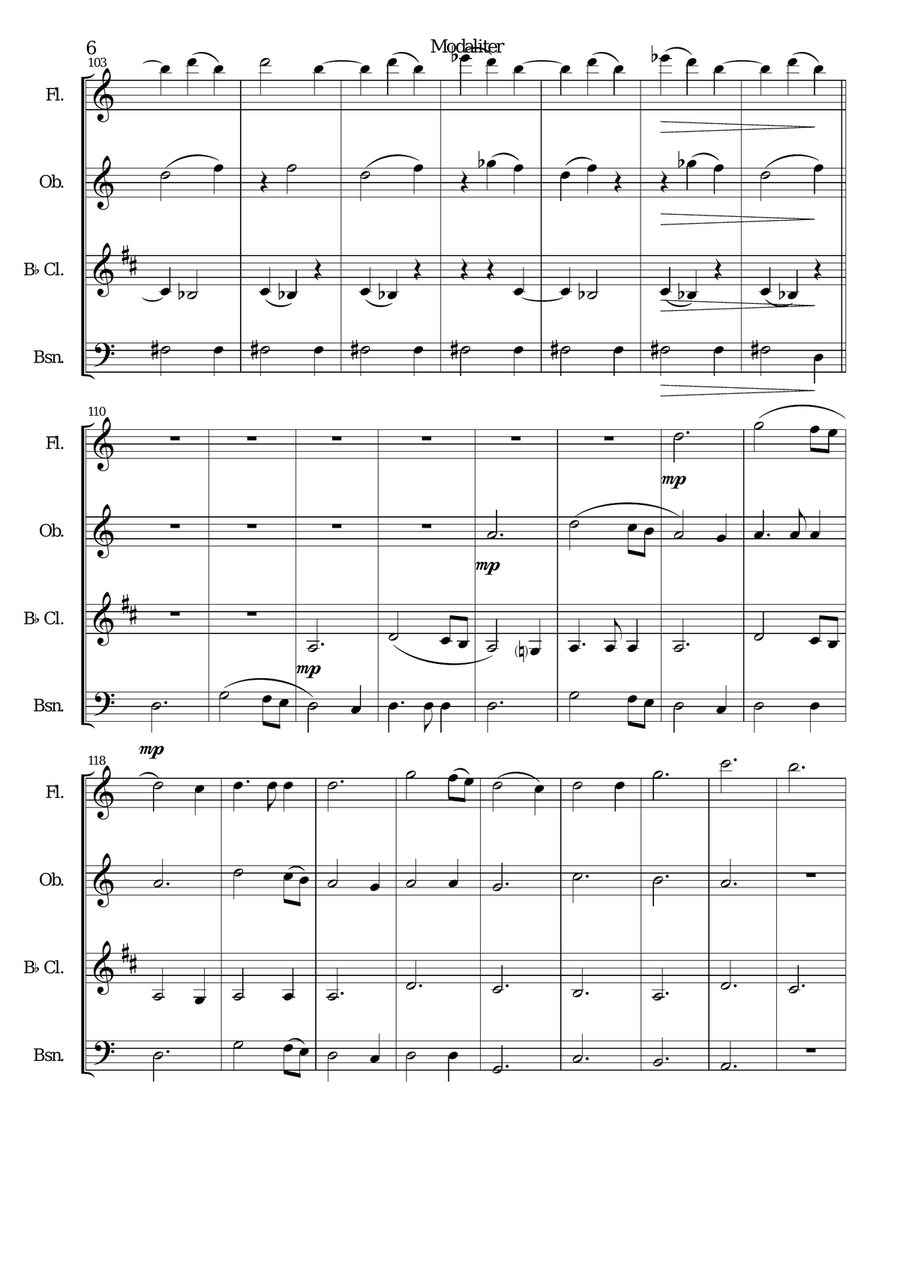 Modaliter for wind quartet Woodwind Quartet scores gallery preview page 6