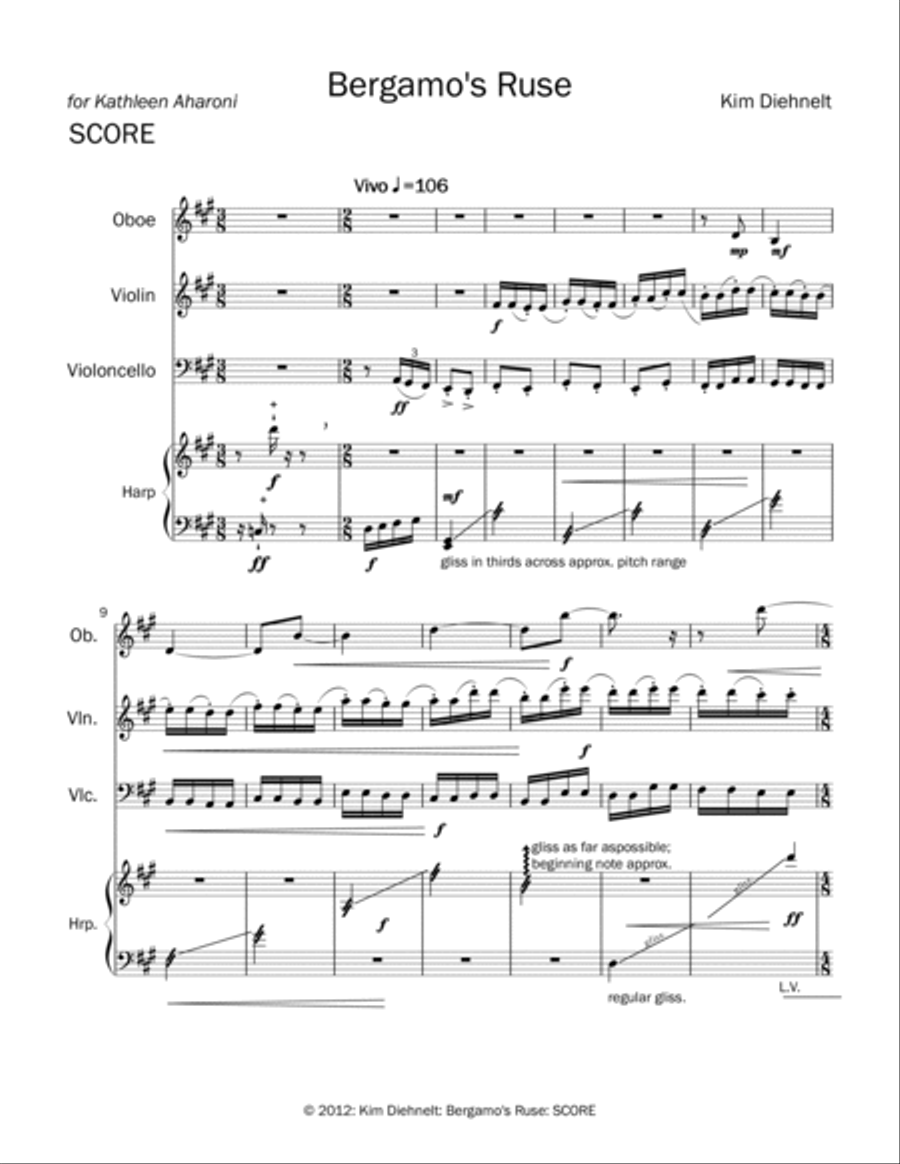 Diehnelt: Bergamo’s Ruse for oboe, violin, ‘cello, and harp (score) Oboe scores gallery preview page 2