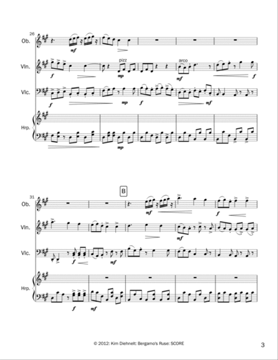 Diehnelt: Bergamo’s Ruse for oboe, violin, ‘cello, and harp (score) Oboe scores gallery preview page 4