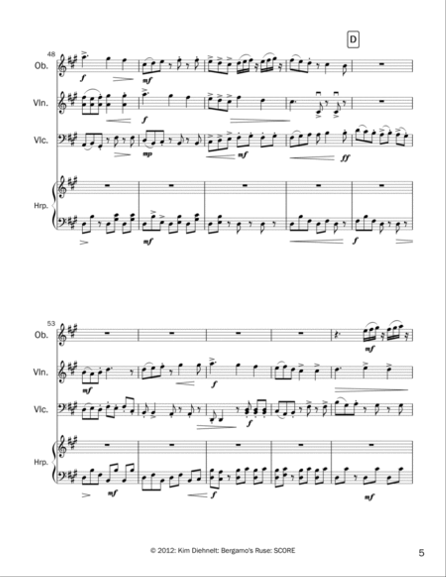 Diehnelt: Bergamo’s Ruse for oboe, violin, ‘cello, and harp (score) Oboe scores gallery preview page 6