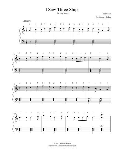 I Saw Three Ships - for easy piano