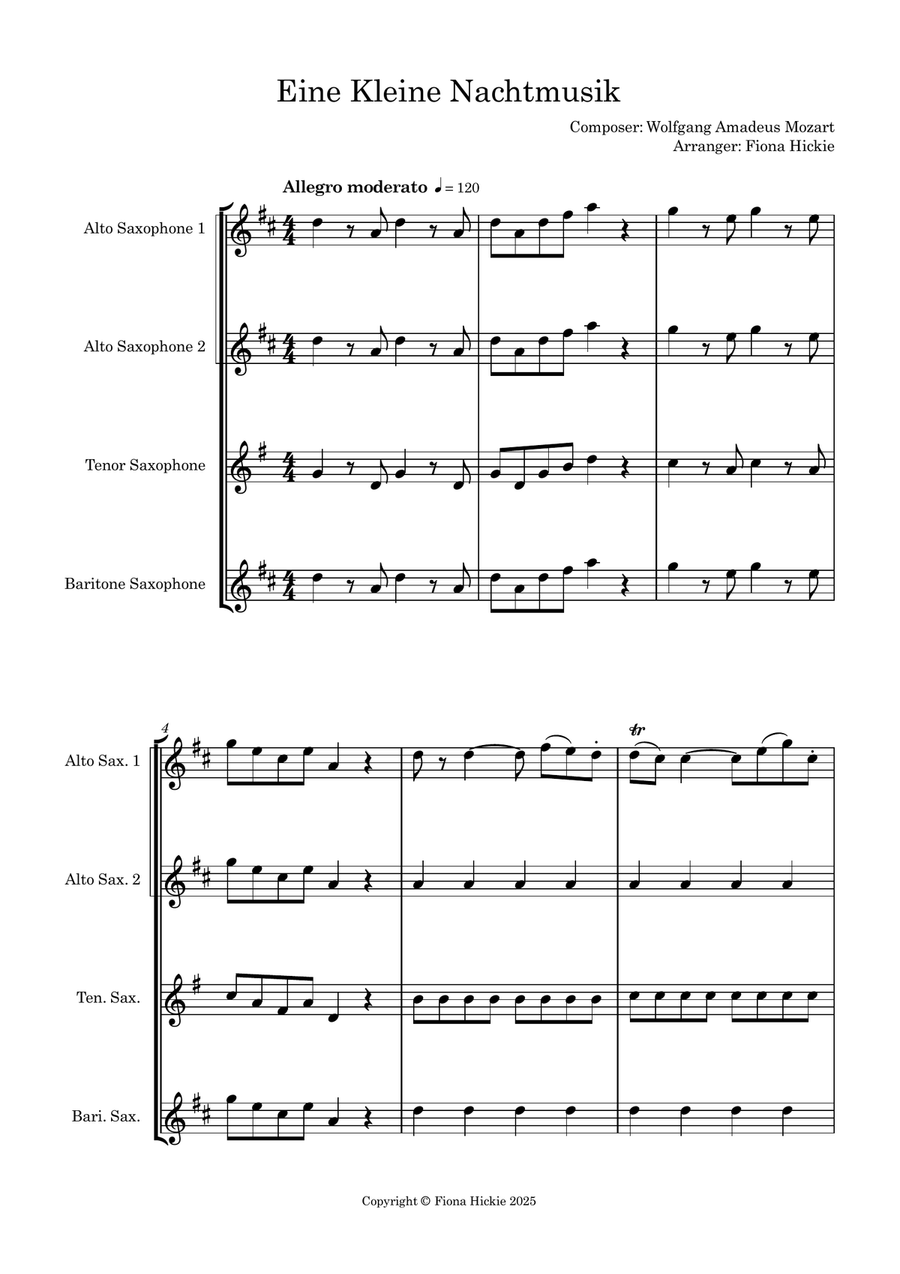 Eine Kleine Nachtmusik Eine Kleine Nachtmusik Saxophone Quartet scores gallery preview page 2