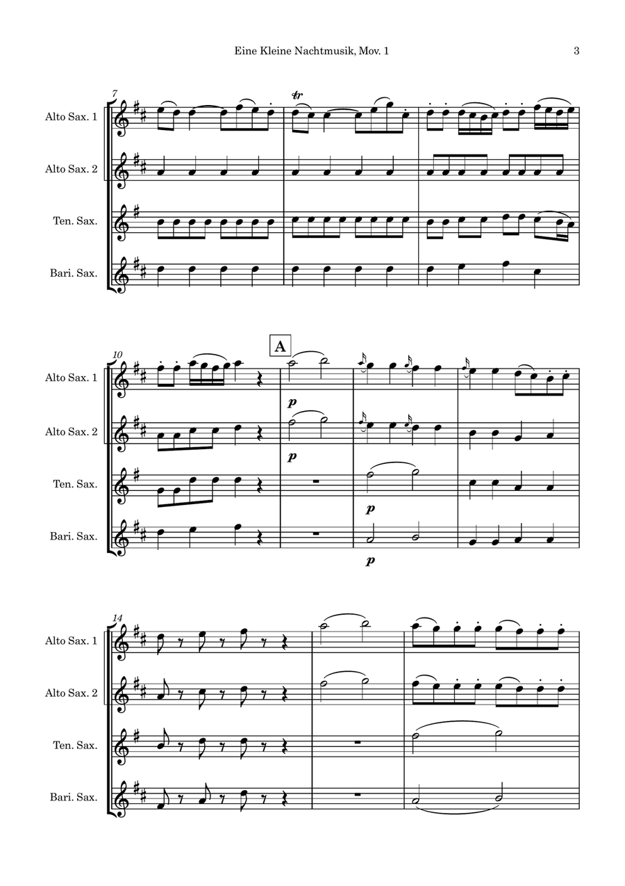 Eine Kleine Nachtmusik Eine Kleine Nachtmusik Saxophone Quartet scores gallery preview page 3