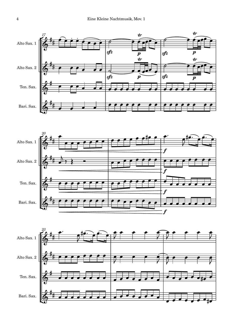Eine Kleine Nachtmusik Eine Kleine Nachtmusik Saxophone Quartet scores gallery preview page 4