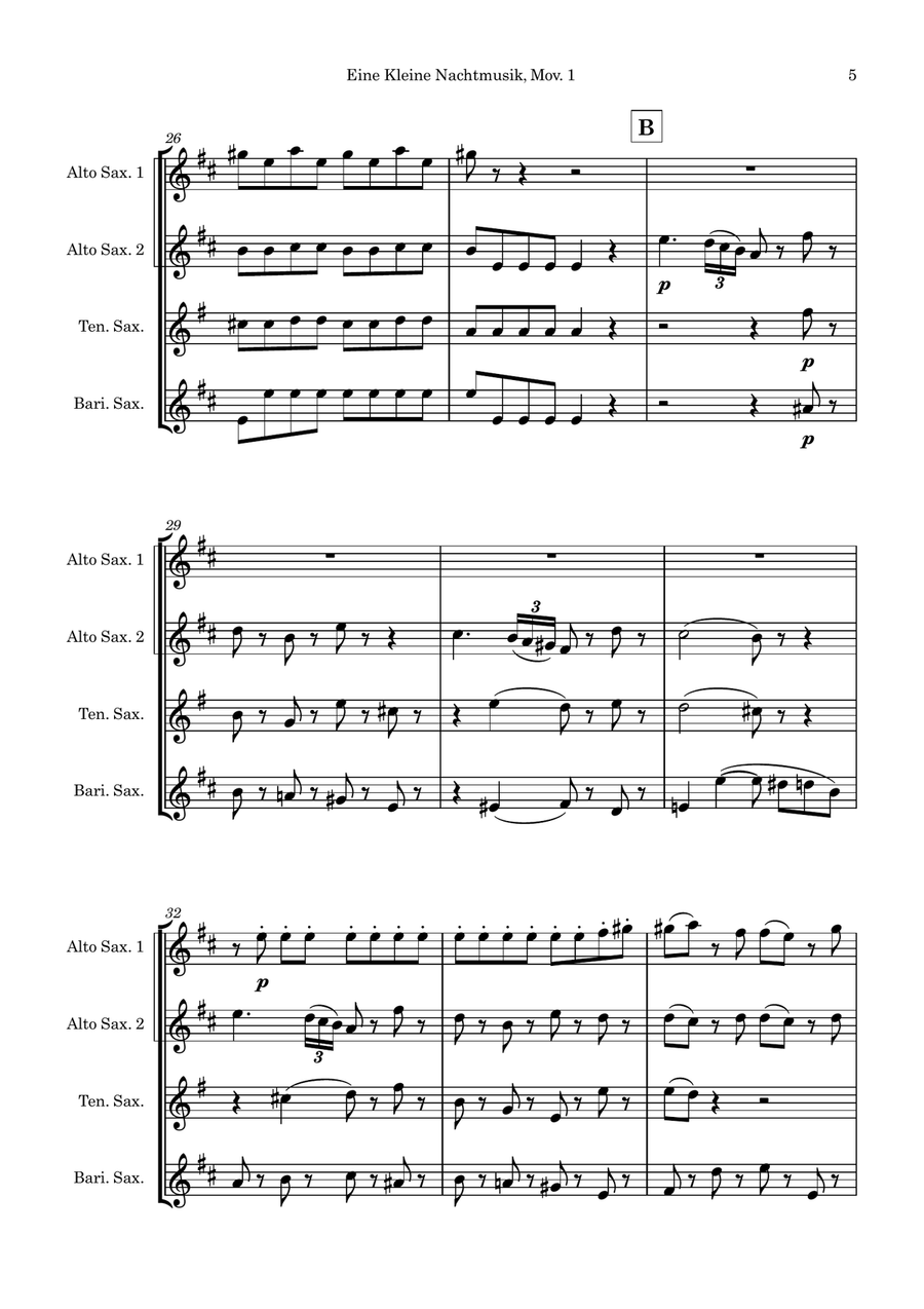Eine Kleine Nachtmusik Eine Kleine Nachtmusik Saxophone Quartet scores gallery preview page 5