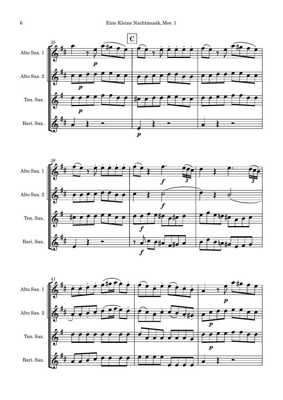 Eine Kleine Nachtmusik Eine Kleine Nachtmusik Saxophone Quartet scores gallery preview page 6