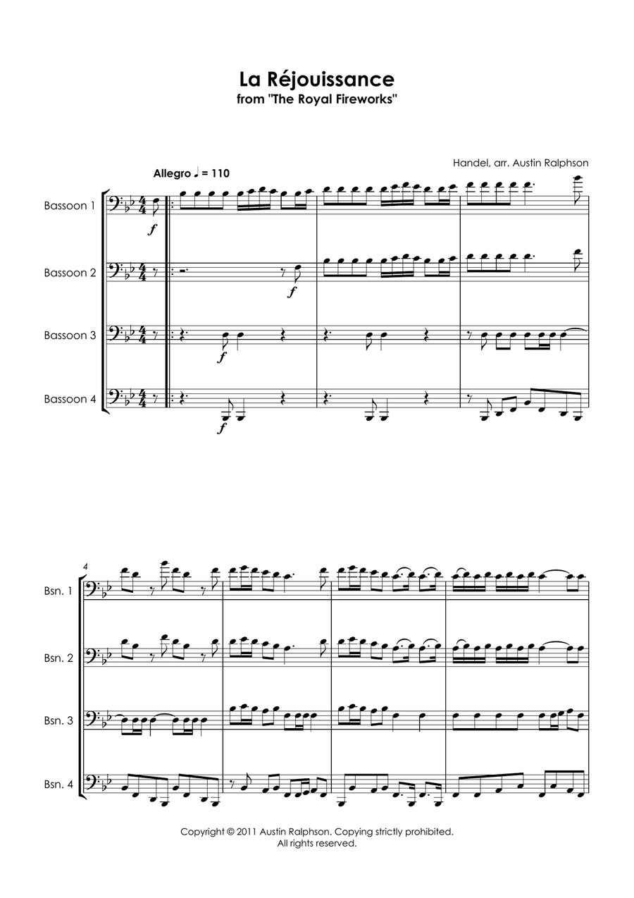 La Rejouissance (Fireworks) - bassoon quartet La Rejouissance (Fireworks) - bassoon quartet Bassoon Quartet scores gallery preview page 5