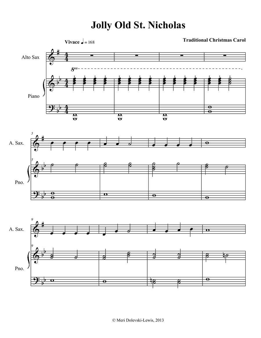 Jolly Old Saint Nicholas: E flat saxes (alto, baritone)/piano Alto Saxophone scores gallery preview page 2