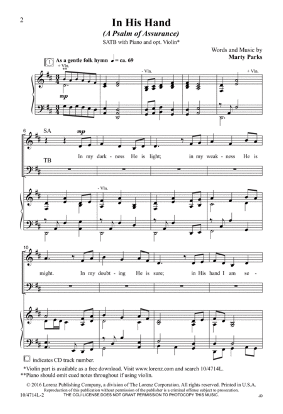 In His Hand In His Hand 4-Part scores gallery preview page 2