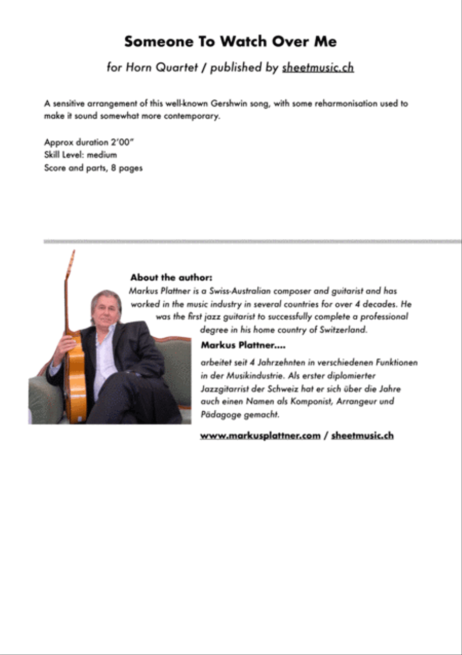 Someone To Watch Over Me for Horn Quartet French Horn Quartet scores gallery preview page 2