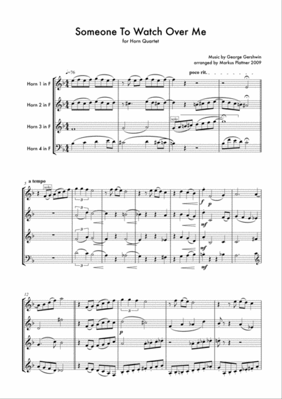 Someone To Watch Over Me for Horn Quartet French Horn Quartet scores gallery preview page 3