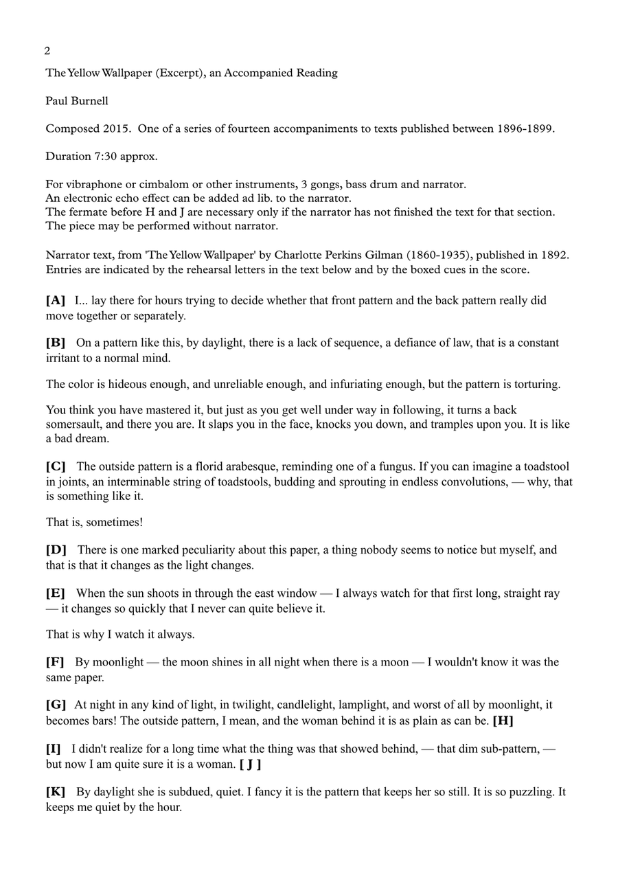 The Yellow Wallpaper (Excerpt), an Accompanied Reading, for percussion and narrator Percussion Ensemble scores gallery preview page 2