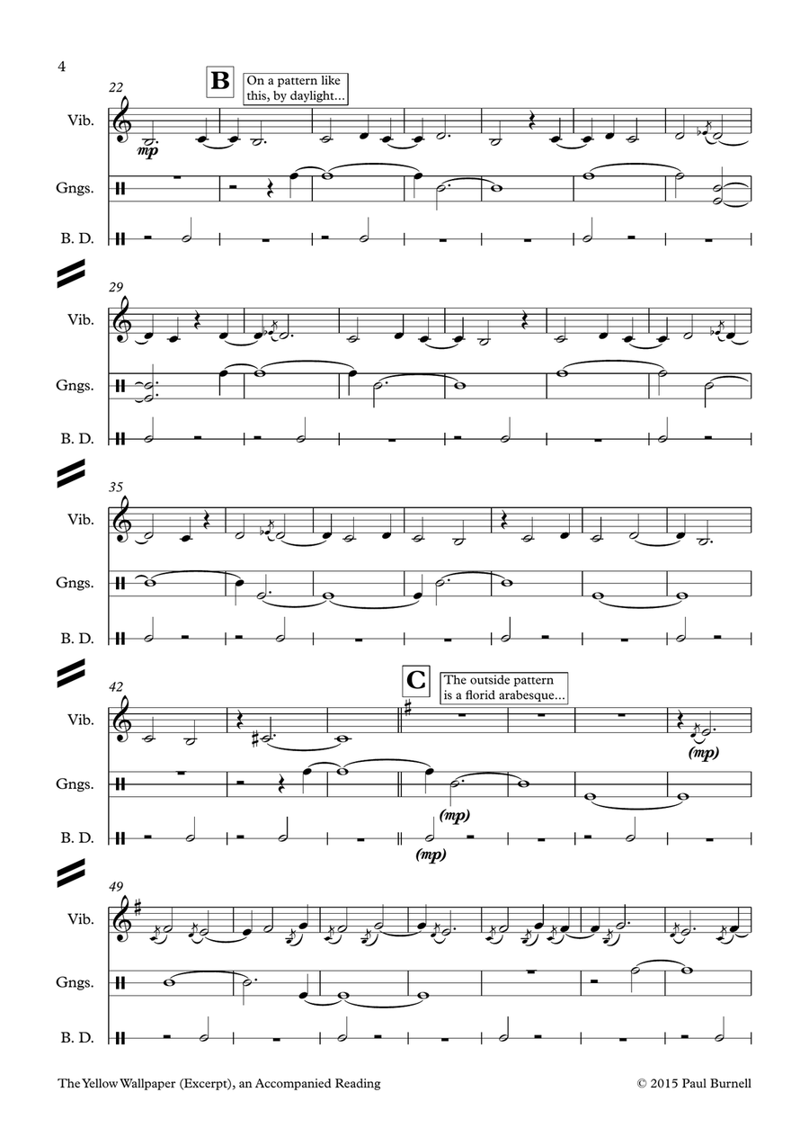 The Yellow Wallpaper (Excerpt), an Accompanied Reading, for percussion and narrator Percussion Ensemble scores gallery preview page 4
