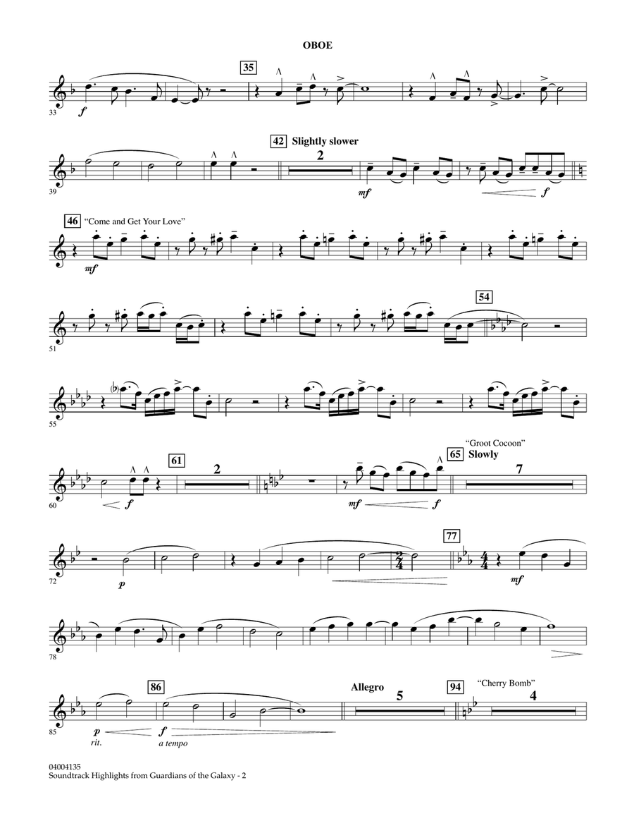 Soundtrack Highlights from Guardians of the Galaxy - Oboe Concert Band scores gallery preview page 2