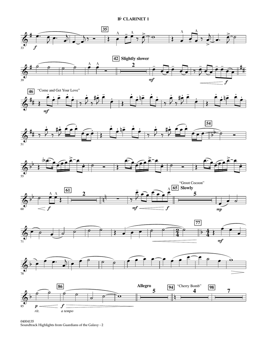 Soundtrack Highlights from Guardians of the Galaxy - Bb Clarinet 1 Concert Band scores gallery preview page 2