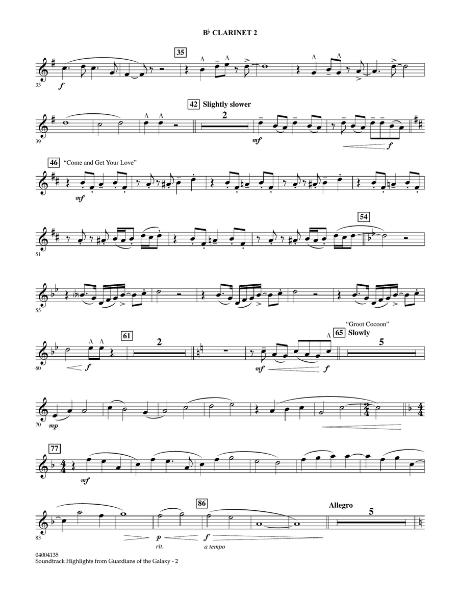 Soundtrack Highlights from Guardians of the Galaxy - Bb Clarinet 2 Concert Band scores gallery preview page 2