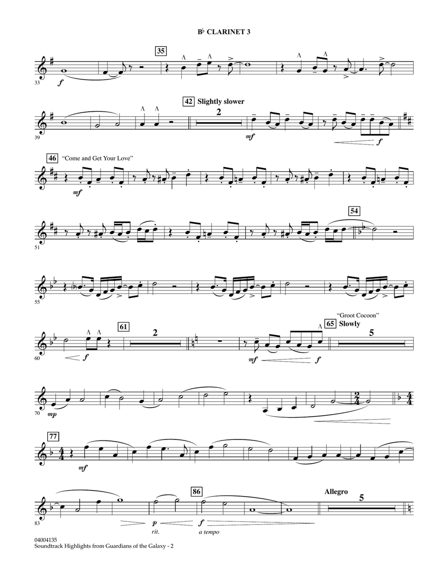 Soundtrack Highlights from Guardians of the Galaxy - Bb Clarinet 3 Concert Band scores gallery preview page 2