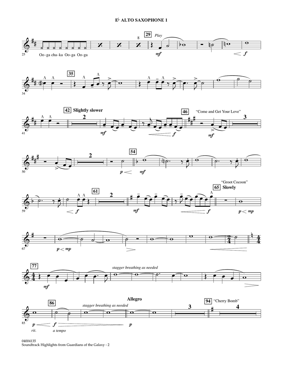 Soundtrack Highlights from Guardians of the Galaxy - Eb Alto Saxophone 1 Concert Band scores gallery preview page 2