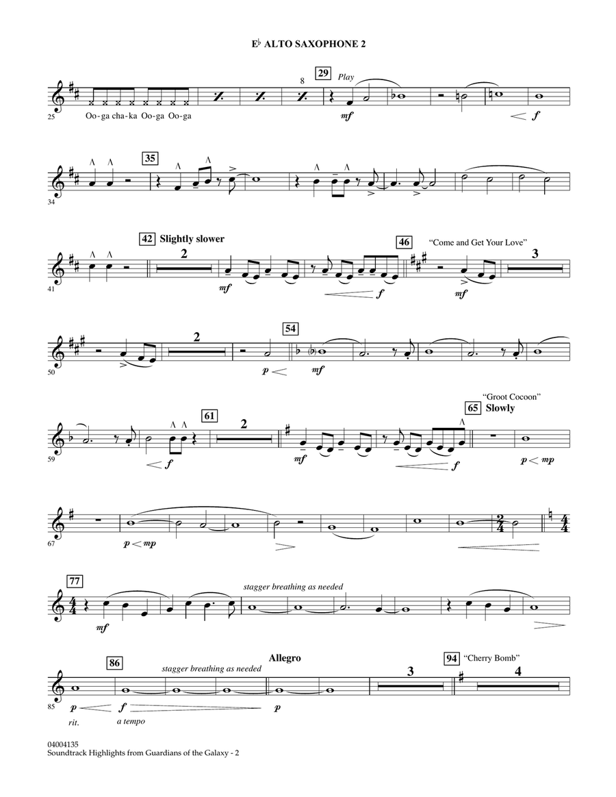 Soundtrack Highlights from Guardians of the Galaxy - Eb Alto Saxophone 2 Concert Band scores gallery preview page 2