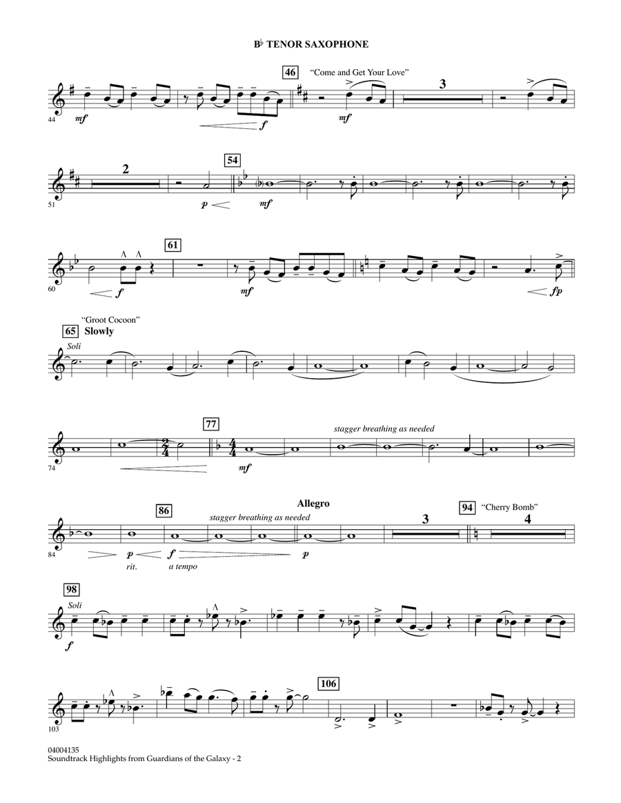 Soundtrack Highlights from Guardians of the Galaxy - Bb Tenor Saxophone Concert Band scores gallery preview page 2
