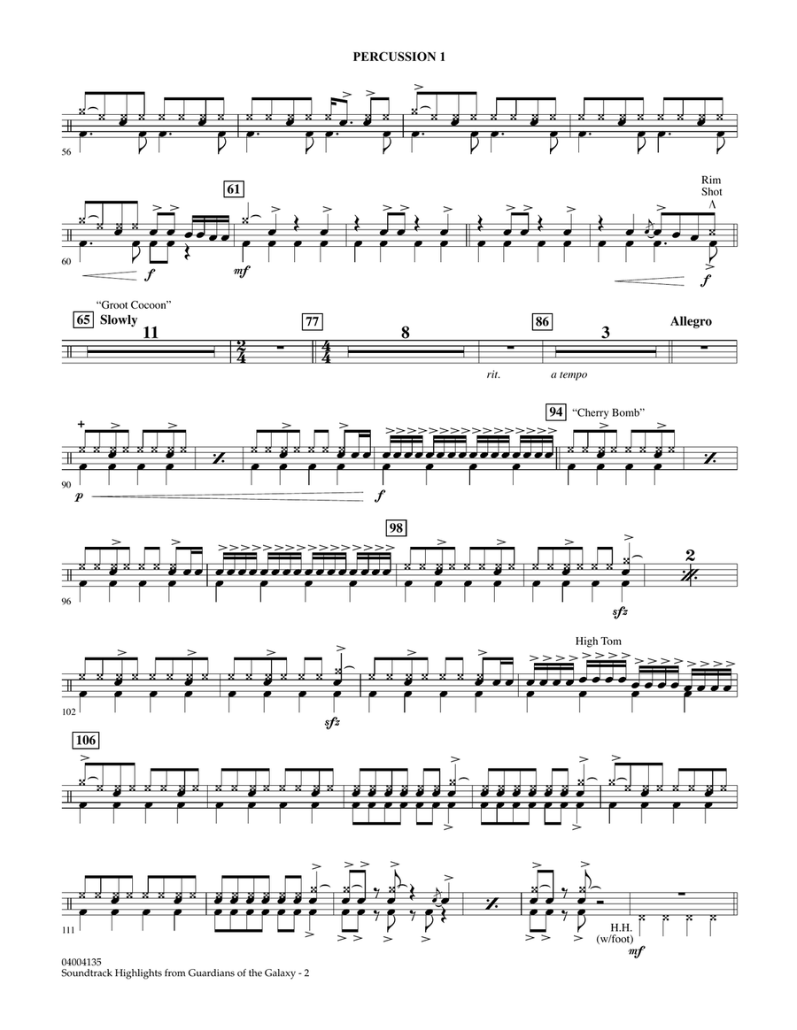 Soundtrack Highlights from Guardians of the Galaxy - Percussion 1 Concert Band scores gallery preview page 2