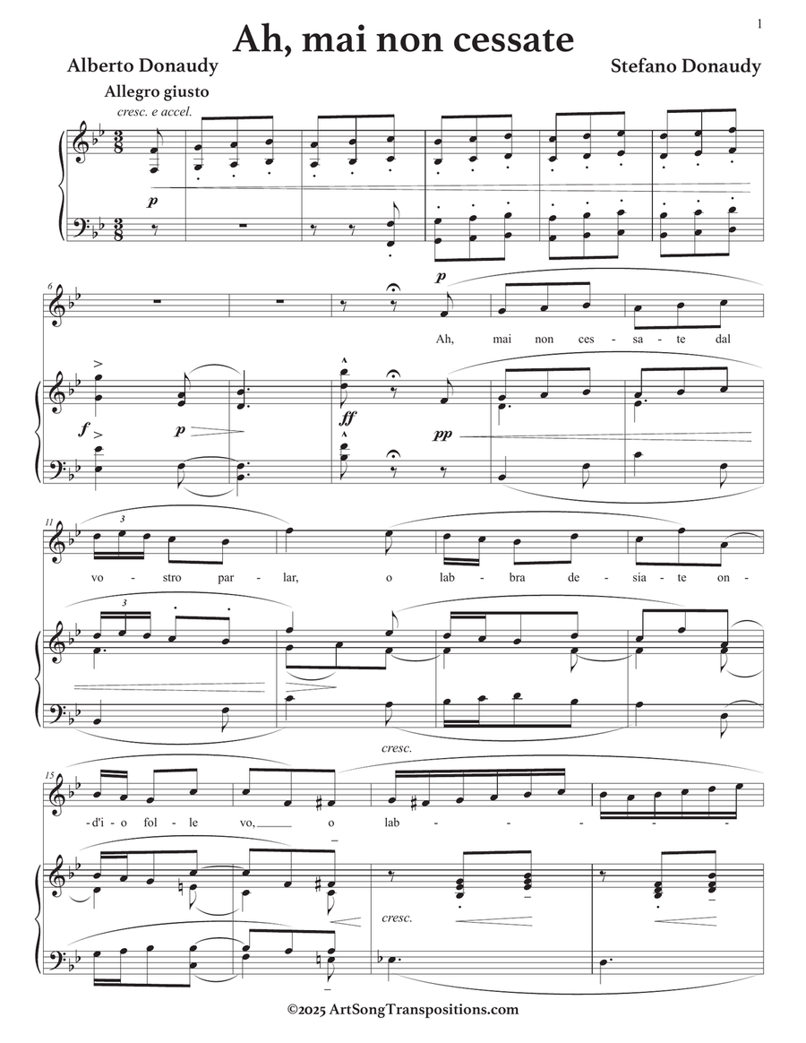 DONAUDY: Ah, mai non cessate (transposed to B-flat major) Piano, Vocal scores gallery preview page 2