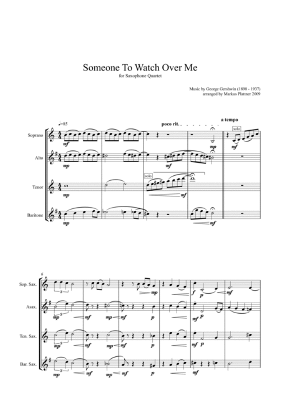 Someone To Watch Over Me for Saxophone Quartet Saxophone Quartet scores gallery preview page 2