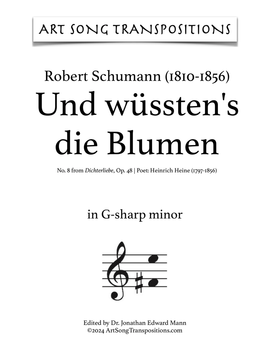 SCHUMANN: Und wüssten's die Blumen, die kleinen, Op. 48 no. 8 (transposed to G-sharp minor) Piano, Vocal scores gallery preview page 1