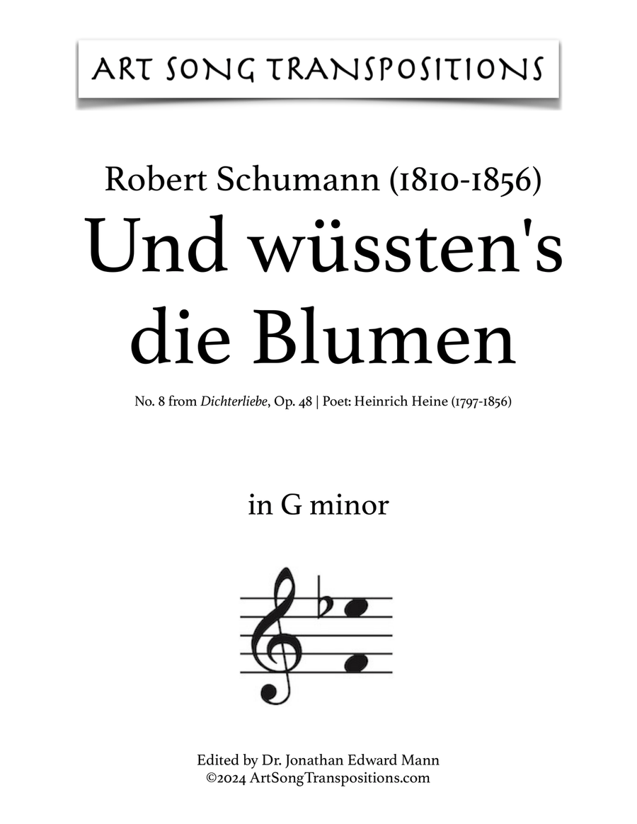 SCHUMANN: Und wüssten's die Blumen, die kleinen, Op. 48 no. 8 (transposed to G minor) Piano, Vocal scores gallery preview page 1