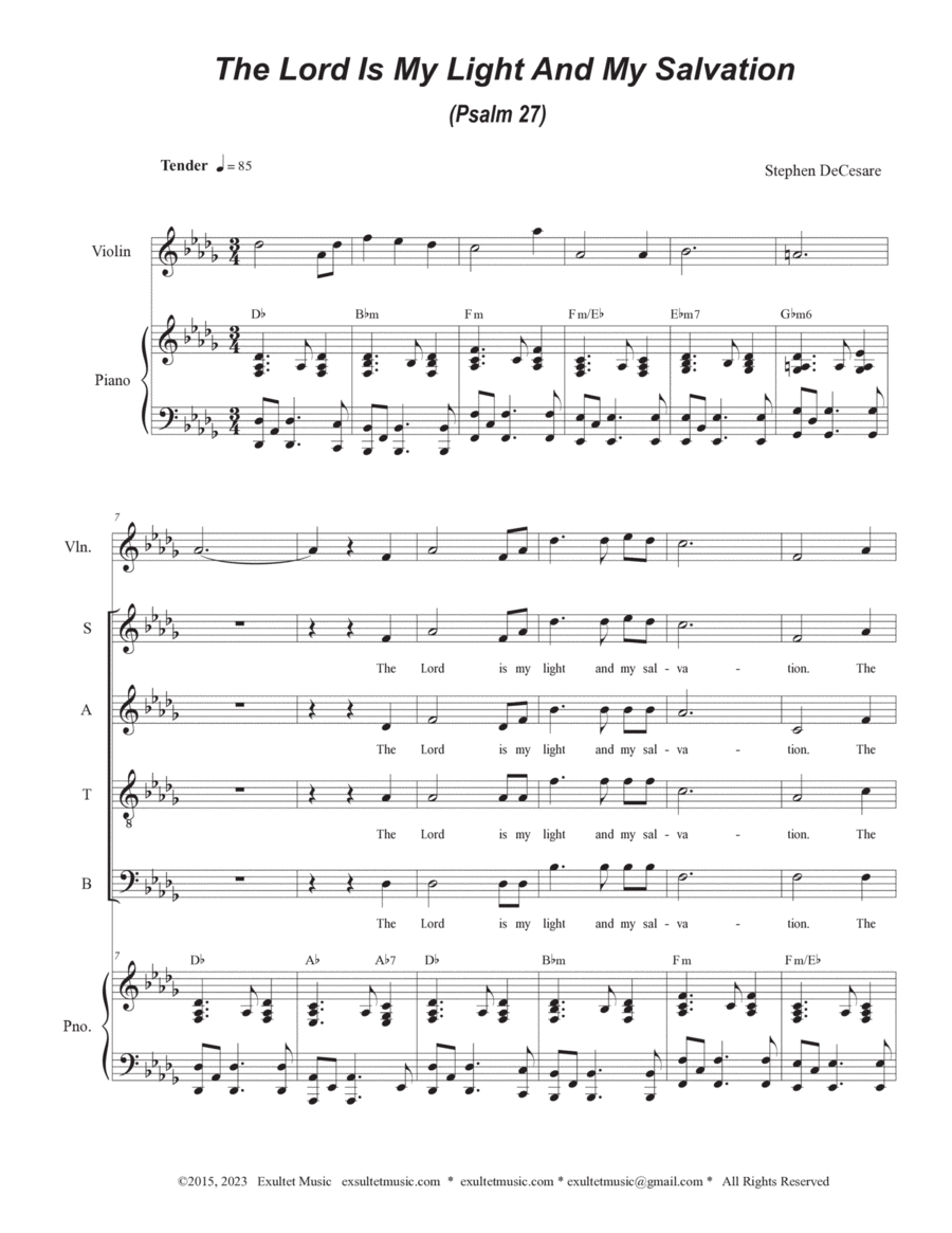The Lord Is My Light And My Salvation (Psalm 27) (Soprano solo with SATB) 4-Part scores gallery preview page 1