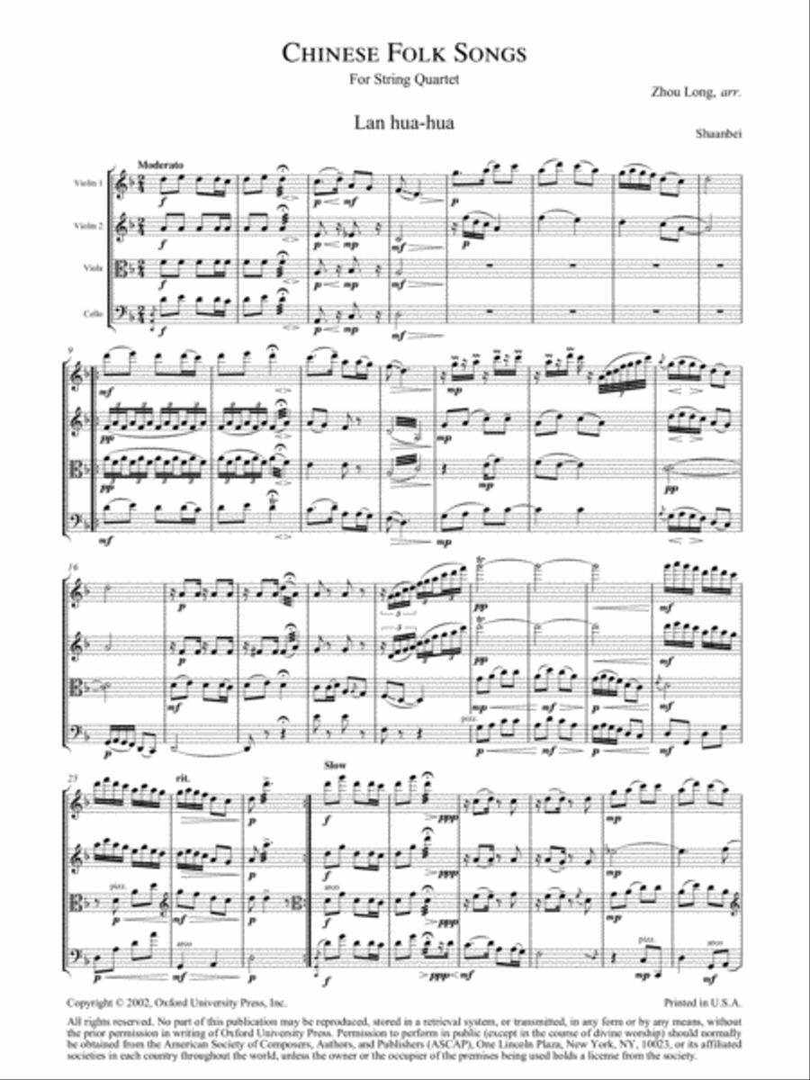 Chinese Folk Songs Chinese Folk Songs String Quartet scores gallery preview page 2