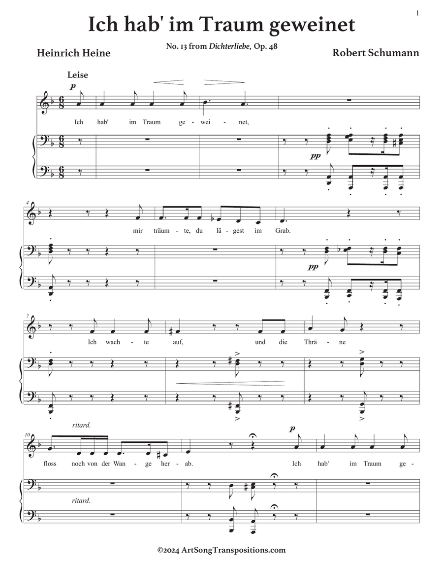 SCHUMANN: Ich hab' im Traum geweinet, Op. 48 no. 13 (transposed to D minor) Piano, Vocal scores gallery preview page 2