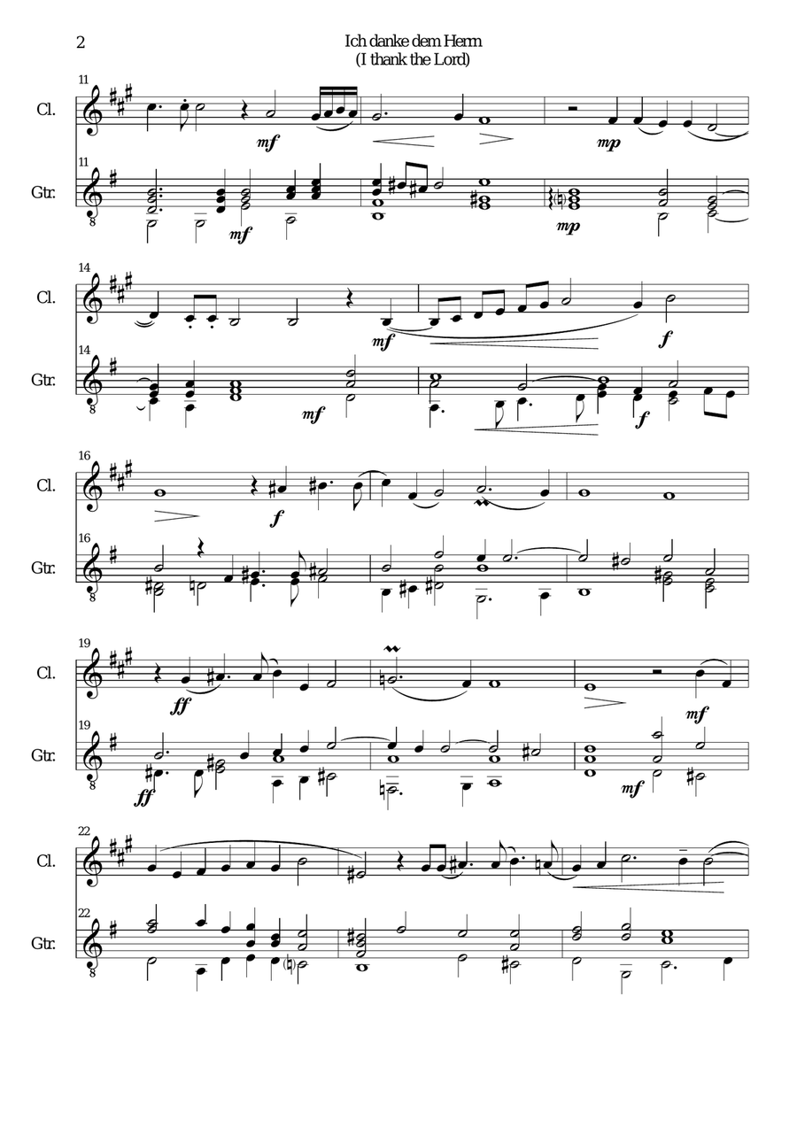Ich danke dem Herrn for clarinet and guitar Clarinet scores gallery preview page 2
