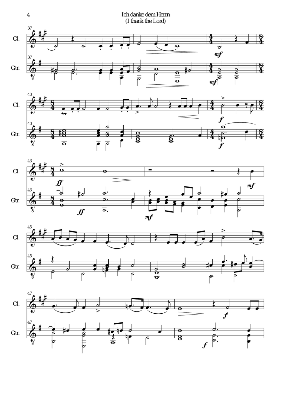 Ich danke dem Herrn for clarinet and guitar Clarinet scores gallery preview page 4