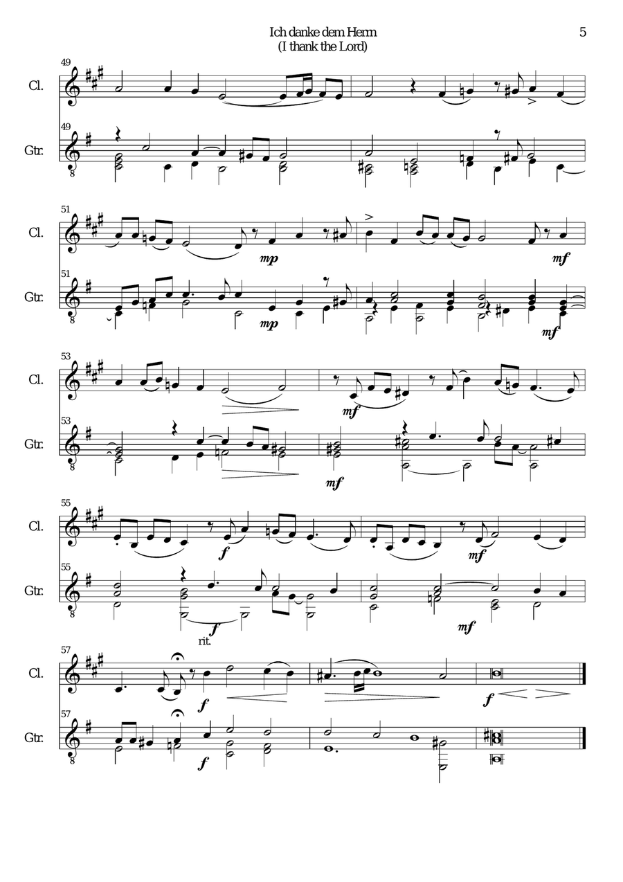 Ich danke dem Herrn for clarinet and guitar Clarinet scores gallery preview page 5