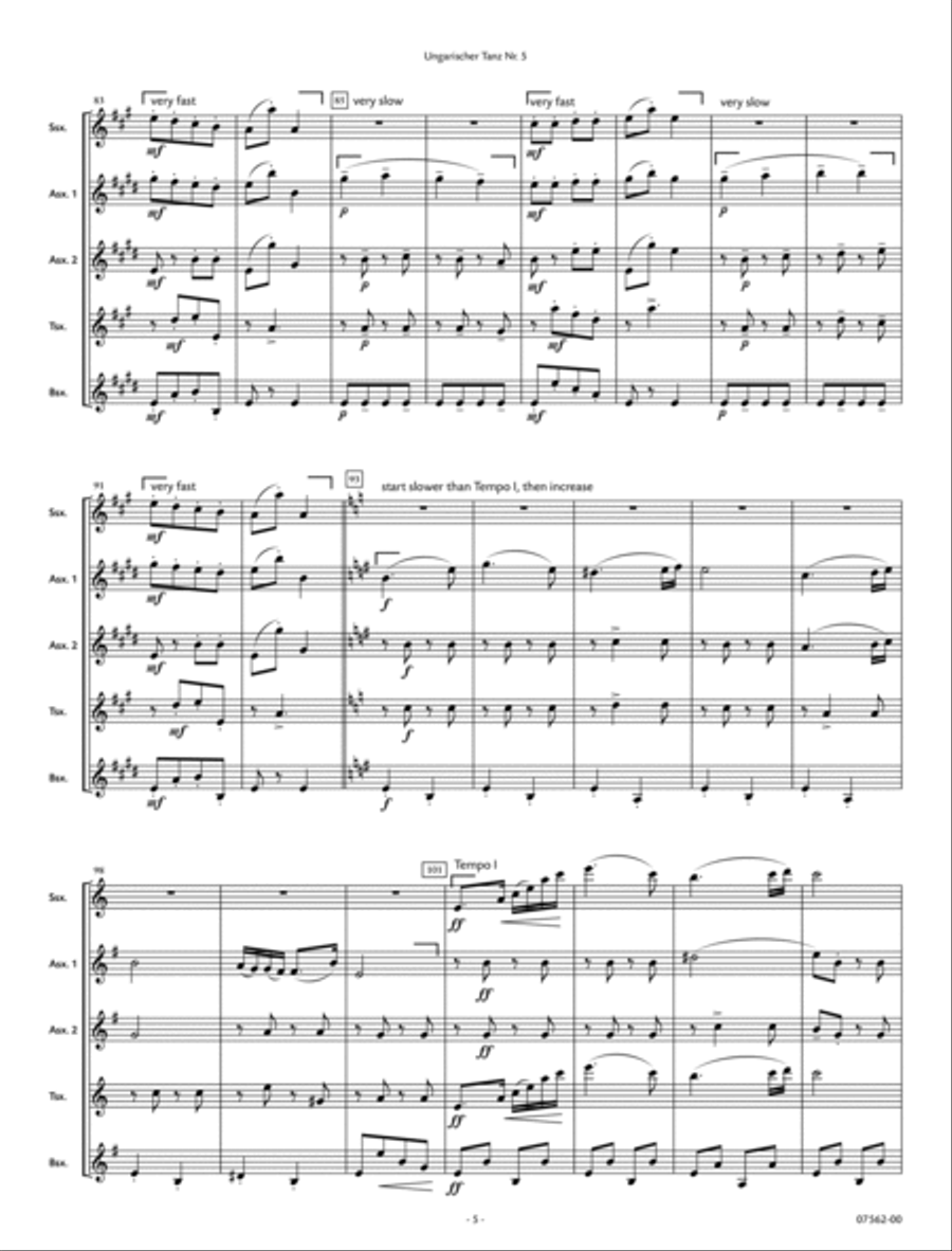 Ungarischer Tanz Nr. 5 Ungarischer Tanz Nr. 5 Saxophone Quintet scores gallery preview page 3