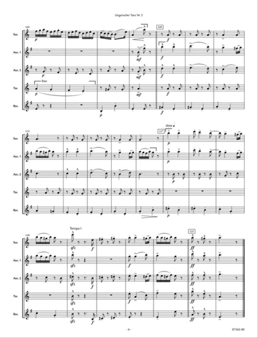 Ungarischer Tanz Nr. 5 Ungarischer Tanz Nr. 5 Saxophone Quintet scores gallery preview page 4