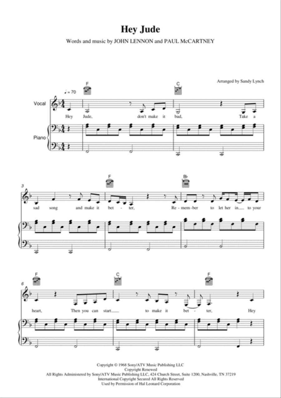 Hey Jude Piano, Vocal, Guitar scores gallery preview page 3