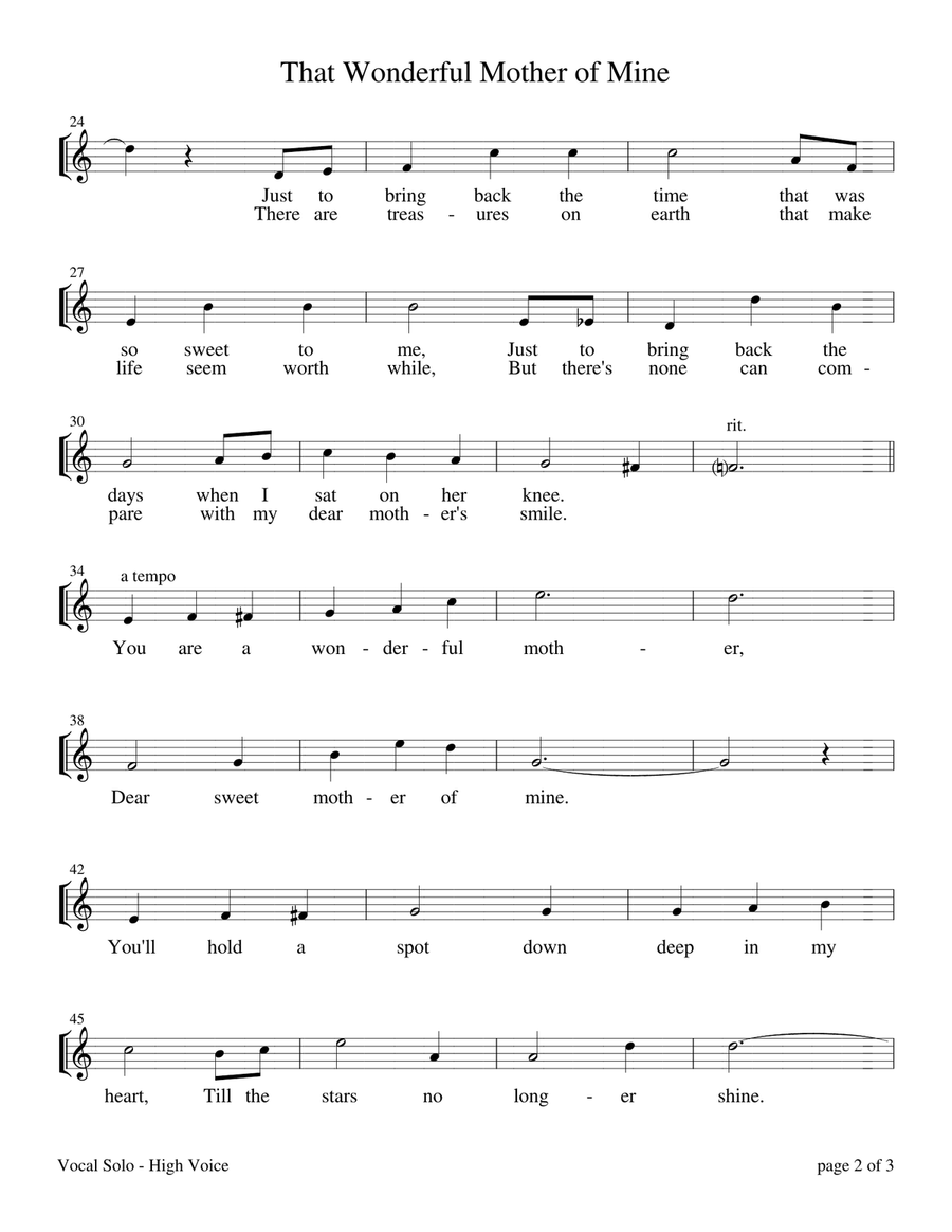 That Wonderful Mother of Mine - High Voice (Vocal Solo with Piano Accompaniment) Piano, Vocal scores gallery preview page 2