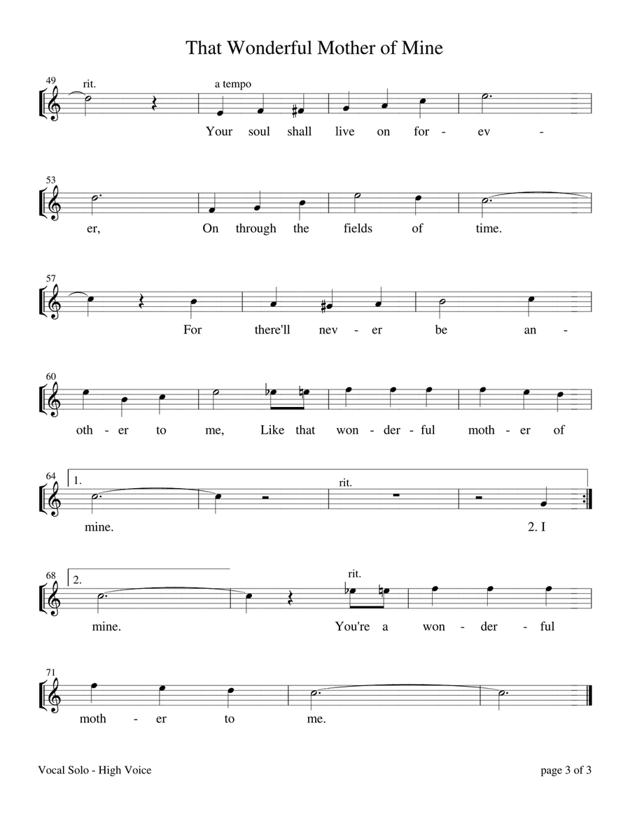 That Wonderful Mother of Mine - High Voice (Vocal Solo with Piano Accompaniment) Piano, Vocal scores gallery preview page 3