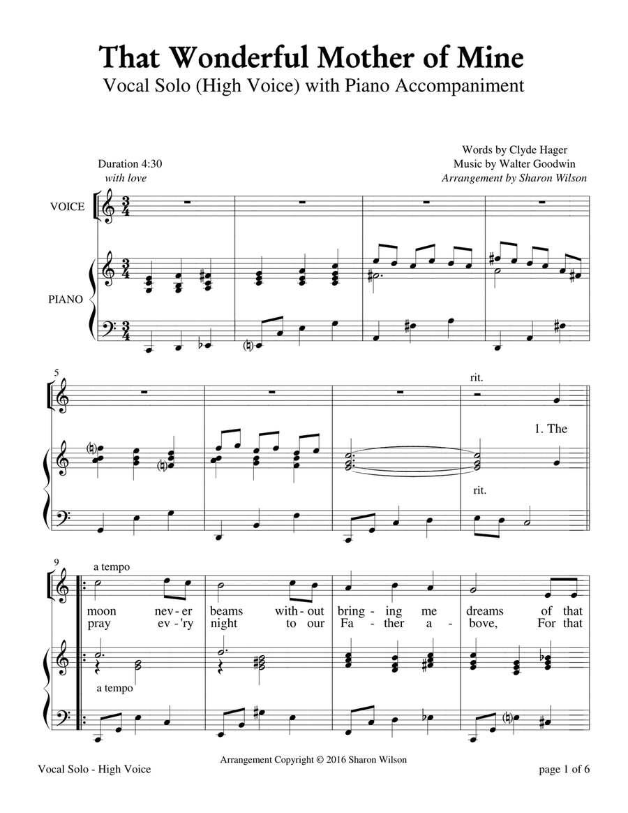 That Wonderful Mother of Mine - High Voice (Vocal Solo with Piano Accompaniment) Piano, Vocal scores gallery preview page 4