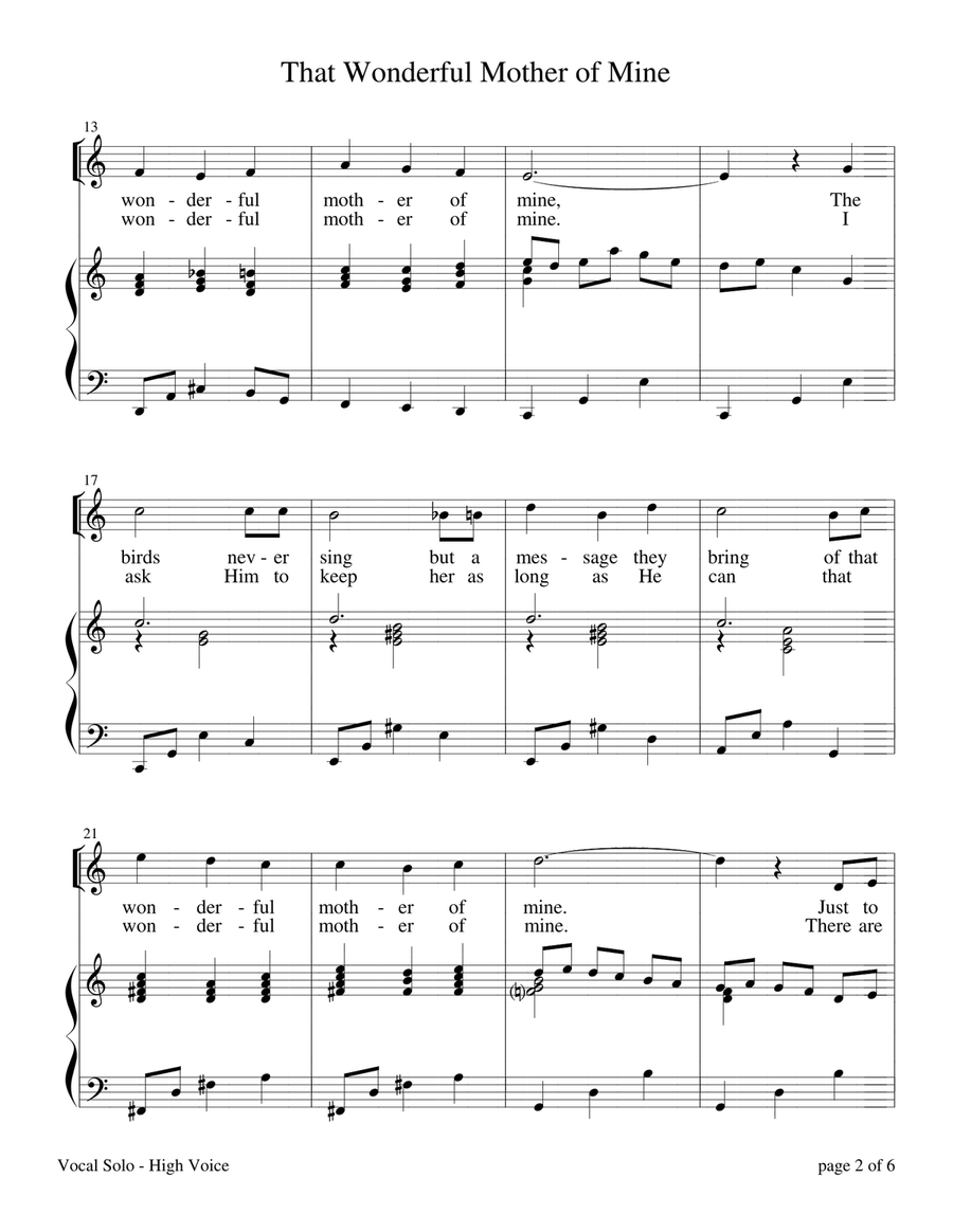 That Wonderful Mother of Mine - High Voice (Vocal Solo with Piano Accompaniment) Piano, Vocal scores gallery preview page 5